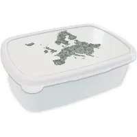 MuchoWow Broodtrommel Wit - Lunchbox - Brooddoos - Kaart - Europa - Palmblad - 18x12x6 cm - Volwassenen