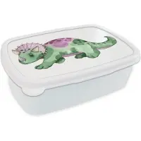 MuchoWow Broodtrommel Wit - Lunchbox - Brooddoos - Dinosaurus - Kinderkamer - Groen - Jongens - Meisjes - Kinderen - 18x12x6 cm - Volwassenen