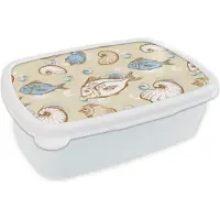 MuchoWow Broodtrommel Wit - Lunchbox - Brooddoos - Vis - Schelpen - Pastel - Design - Vintage - 18x12x6 cm - Volwassenen