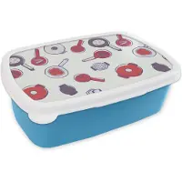 MuchoWow Broodtrommel Blauw - Lunchbox - Brooddoos - Patroon - Koken - Pan - Eten - 18x12x6 cm - Kinderen - Jongen