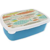 MuchoWow Broodtrommel Blauw - Lunchbox - Brooddoos - Vis - Jaren 50 - Patroon - 18x12x6 cm - Kinderen - Jongen