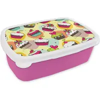 MuchoWow Broodtrommel Roze - Lunchbox - Brooddoos - Meisjes - Cupcake - Patronen - Girl - Kids - Kinderen - Kindje - 18x12x6 cm - Kinderen - Meisje