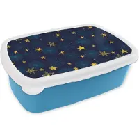 MuchoWow Broodtrommel Blauw - Lunchbox - Brooddoos - Sterren - Sneeuw - Patronen - Kerst - 18x12x6 cm - Kinderen - Jongen