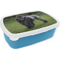 MuchoWow Broodtrommel Blauw - Lunchbox - Brooddoos - Een Gorilla loopt op zijn handen en benen - 18x12x6 cm - Kinderen - Jongen