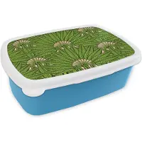 MuchoWow Broodtrommel Blauw - Lunchbox - Brooddoos - Palmblad - Patronen - Jungle - Tropisch - 18x12x6 cm - Kinderen - Jongen