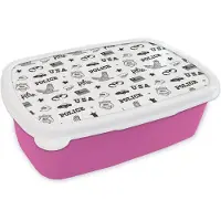 MuchoWow Broodtrommel Roze - Lunchbox - Brooddoos - Politie - Amerika - Handboeien - Patroon - 18x12x6 cm - Kinderen - Meisje
