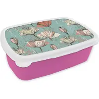 MuchoWow Broodtrommel Roze - Lunchbox - Brooddoos - Vintage - Bloem - Flora - 18x12x6 cm - Kinderen - Meisje