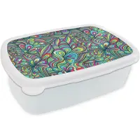 MuchoWow Broodtrommel Wit - Lunchbox Fantasy - Design - Kleuren - Retro - Brooddoos 18x12x6 cm - Brood lunch box - Broodtrommels voor kinderen en volwassenen