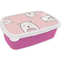 MuchoWow Broodtrommel Roze - Lunchbox - Brooddoos - Beer - Roze - Pastel - Kinderen - 18x12x6 cm - Kinderen - Meisje