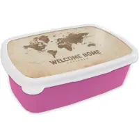 MuchoWow Broodtrommel Roze - Lunchbox - Brooddoos - 'Welcome home explorer' - Quotes - Spreuken - 18x12x6 cm - Kinderen - Meisje
