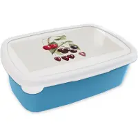 MuchoWow Broodtrommel Blauw - Lunchbox - Brooddoos - Eten - Kers - Hart - 18x12x6 cm - Kinderen - Jongen