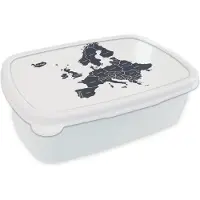 MuchoWow Broodtrommel Wit - Lunchbox - Brooddoos - Kaart - Europa - Blauw - 18x12x6 cm - Volwassenen