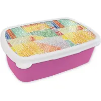 MuchoWow Broodtrommel Roze - Lunchbox Patronen - Mozaïek - Abstract - Brooddoos 18x12x6 cm - Brood lunch box - Broodtrommels voor kinderen en volwassenen