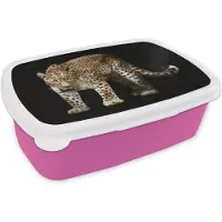 MuchoWow Broodtrommel Roze - Lunchbox - Brooddoos - Luipaard - Wild - Zwart - 18x12x6 cm - Kinderen - Meisje