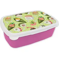 MuchoWow Broodtrommel Roze - Lunchbox - Brooddoos - Patronen - Sushi - Japan - Groen - 18x12x6 cm - Kinderen - Meisje