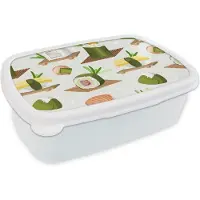 MuchoWow Broodtrommel Wit - Lunchbox - Brooddoos - Sushi - Patronen - Eten - 18x12x6 cm - Volwassenen