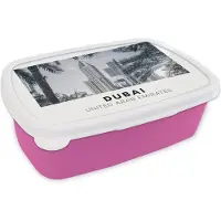 MuchoWow Broodtrommel Roze - Lunchbox - Brooddoos - Dubai - Architectuur - Palmbomen - 18x12x6 cm - Kinderen - Meisje