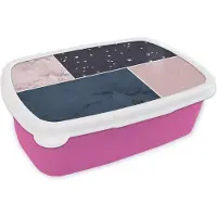 MuchoWow Broodtrommel Roze - Lunchbox - Brooddoos - Marmer - Blauw - Roze - 18x12x6 cm - Kinderen - Meisje