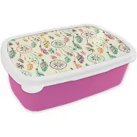 MuchoWow Broodtrommel Roze - Lunchbox - Brooddoos - Dromenvanger - Regenboog - Bohemian - Meisje - Patronen - 18x12x6 cm - Kinderen - Meisje