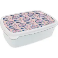 MuchoWow Broodtrommel Wit - Lunchbox Retro - Design - Bloemen - Brooddoos 18x12x6 cm - Brood lunch box - Broodtrommels voor kinderen en volwassenen