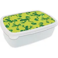 MuchoWow Broodtrommel Wit - Lunchbox - Brooddoos - Kikker - Dieren - Jungle - Patroon - 18x12x6 cm - Volwassenen