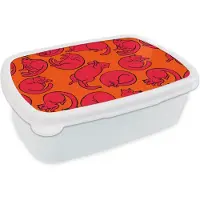 MuchoWow Broodtrommel Wit - Lunchbox - Brooddoos - Patronen - Kat - Oranje - Jongens - Meisjes - Kinderen - Kindje - 18x12x6 cm - Volwassenen