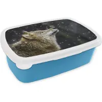 MuchoWow Broodtrommel Blauw - Lunchbox - Brooddoos - Wolf - Sneeuw - Bruin - 18x12x6 cm - Kinderen - Jongen