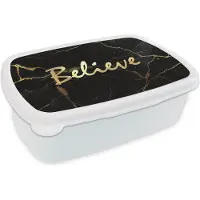 MuchoWow Broodtrommel Wit - Lunchbox - Brooddoos - Quote - Hoop - Goud - Marmer - 18x12x6 cm - Volwassenen