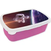 MuchoWow Broodtrommel Roze - Lunchbox - Brooddoos - Ruimte - NASA - Aarde - Jongens - Kids - Kinderen - 18x12x6 cm - Kinderen - Meisje