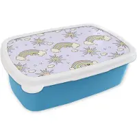MuchoWow Broodtrommel Blauw - Lunchbox - Brooddoos - Meisjes - Regenboog - Zon - Patronen - Girl - Kids - Kinderen - Kind - 18x12x6 cm - Kinderen - Jongen