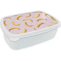 MuchoWow Broodtrommel Wit - Lunchbox - Brooddoos - Banaan - Roze - Pastel - 18x12x6 cm - Volwassenen