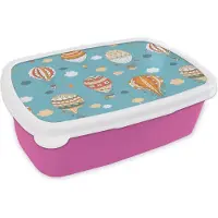 MuchoWow Broodtrommel Roze - Lunchbox - Brooddoos - Retro - Luchtballon - Pastel - Kinderen - Design - 18x12x6 cm - Kinderen - Meisje