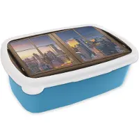 MuchoWow Broodtrommel Blauw - Lunchbox - Brooddoos - Doorkijk - Hout - New York - 18x12x6 cm - Kinderen - Jongen