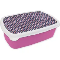 MuchoWow Broodtrommel Roze - Lunchbox Patronen - Vintage - Blauw - Rood - Brooddoos 18x12x6 cm - Brood lunch box - Broodtrommels voor kinderen en volwassenen