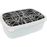 MuchoWow Broodtrommel Wit - Lunchbox - Brooddoos - Netwerk - Patronen - Zwart Wit - Computer - 18x12x6 cm - Volwassenen