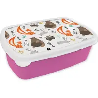 MuchoWow Broodtrommel Roze - Lunchbox - Brooddoos - Dieren - Bos - Patroon - 18x12x6 cm - Kinderen - Meisje