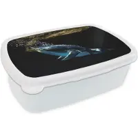 MuchoWow Broodtrommel Wit - Lunchbox - Brooddoos - Een pinguïn zwemt in het donkere water - 18x12x6 cm - Volwassenen