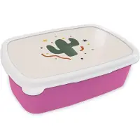 MuchoWow Broodtrommel Roze - Lunchbox - Brooddoos - Cactus - Vetplant - Zomer - 18x12x6 cm - Kinderen - Meisje