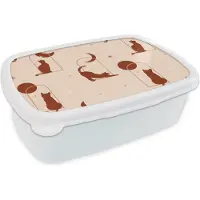 MuchoWow Broodtrommel Wit - Lunchbox - Brooddoos - Kat - Sterren - Patronen - 18x12x6 cm - Volwassenen