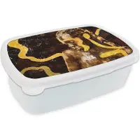 MuchoWow Broodtrommel Wit - Lunchbox - Brooddoos - Vrouw - Zwart - Goud - 18x12x6 cm - Volwassenen