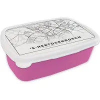 MuchoWow Broodtrommel Roze - Lunchbox - Brooddoos - Plattegrond - 's-Hertogenbosch - Zwart - Wit - 18x12x6 cm - Kinderen - Meisje