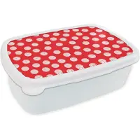MuchoWow Broodtrommel Wit - Lunchbox - Brooddoos - Stippen - Polka dot - Patronen - Rood - Wit - 18x12x6 cm - Volwassenen