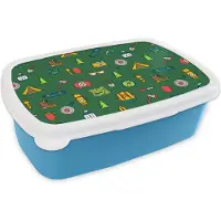 MuchoWow Broodtrommel Blauw - Lunchbox - Brooddoos - Kamperen - Tent - Bijl - Backpack - 18x12x6 cm - Kinderen - Jongen