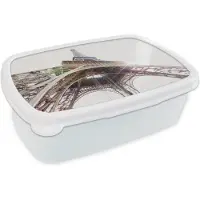 MuchoWow Broodtrommel Wit - Lunchbox - Brooddoos - De Eiffeltoren met een zonnestraal door het ijzeren geraamte - 18x12x6 cm - Volwassenen