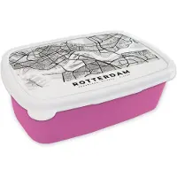 MuchoWow Broodtrommel Roze - Lunchbox - Brooddoos - Kaart - Rotterdam - Nederland - 18x12x6 cm - Kinderen - Meisje
