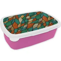 MuchoWow Broodtrommel Roze - Lunchbox - Brooddoos - Line art - Herfst - Bohemian - Patronen - 18x12x6 cm - Kinderen - Meisje
