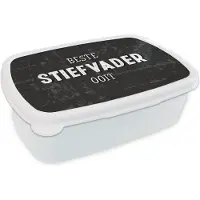 MuchoWow Broodtrommel Wit - Lunchbox - Brooddoos - Vaderdag cadeau - Stiefvader - Quote - Beste stiefvader ooit - Spreuken - 18x12x6 cm - Volwassenen