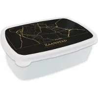 MuchoWow Broodtrommel Wit - Lunchbox - Brooddoos - Kaart - Zaanstad - Luxe - Goud - Zwart - 18x12x6 cm - Volwassenen