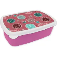 MuchoWow Broodtrommel Roze - Lunchbox - Brooddoos - Klok - Roze - Patronen - Sterren - 18x12x6 cm - Kinderen - Meisje