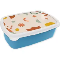MuchoWow Broodtrommel Blauw - Lunchbox - Brooddoos - Vormen - Patroon - Bloemen - 18x12x6 cm - Kinderen - Jongen
